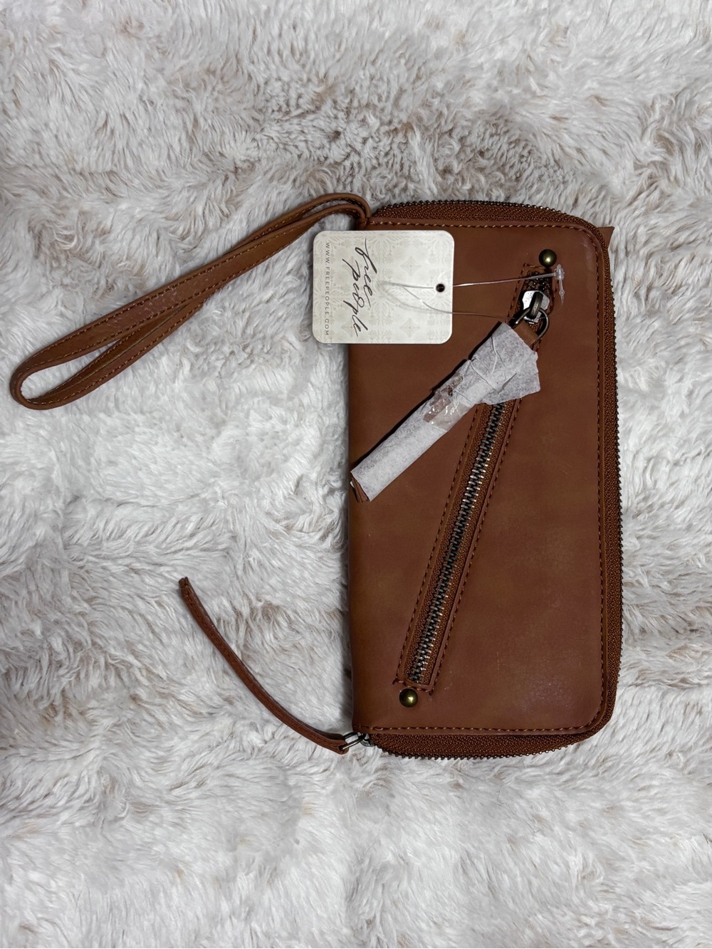 Free People Brown Leather Wristlet Wallet